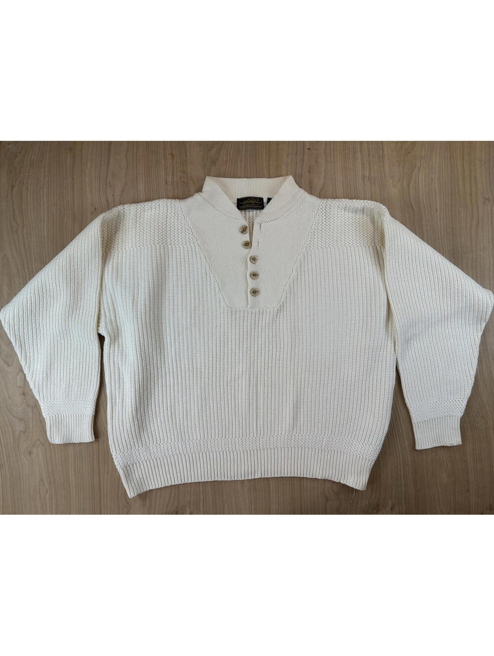 vintage 80s Eddie Bauer henley Sweater ribbed Large cotton Fisherman knit